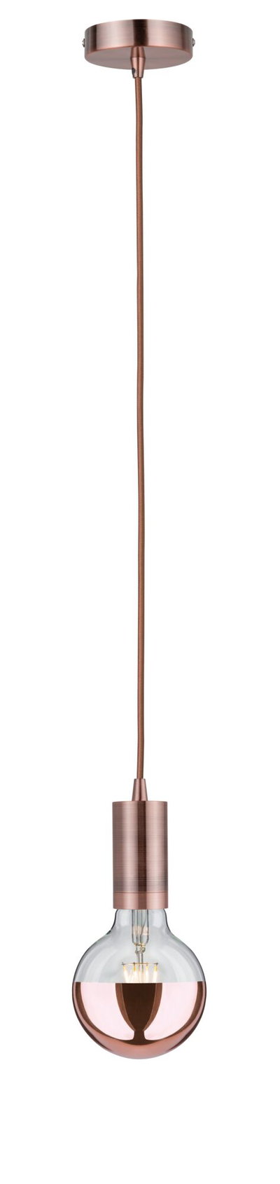 Pendant light with copper socket and half-mirrored glass bulb for stylish modern interiors