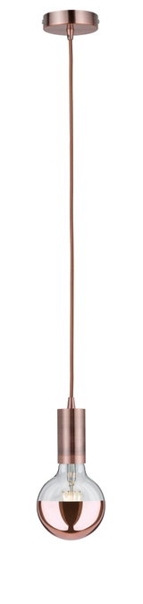 Pendant light with copper socket and half-mirrored glass bulb for stylish modern interiors