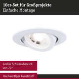 Weißer Einbaustrahler aus hochwertigem Kunststoff mit 70° Schwenkbereich für flexible Beleuchtung