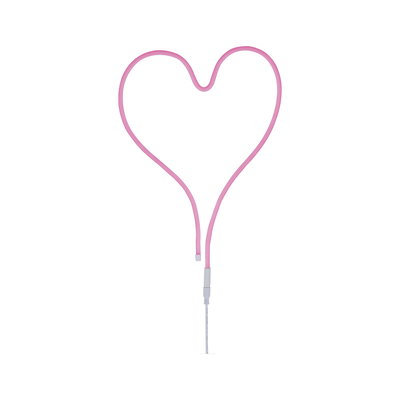 Pink LED neon light shaped as a heart made of flexible material for decorative lighting and room design