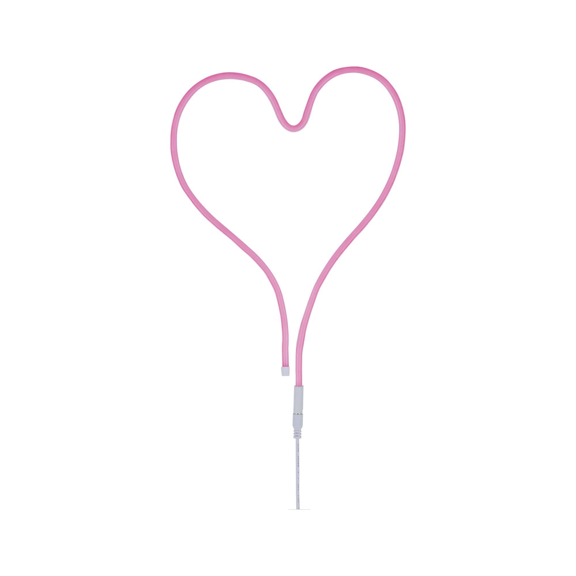 Pink LED light tube shaped as heart with white cable for decorative lighting use