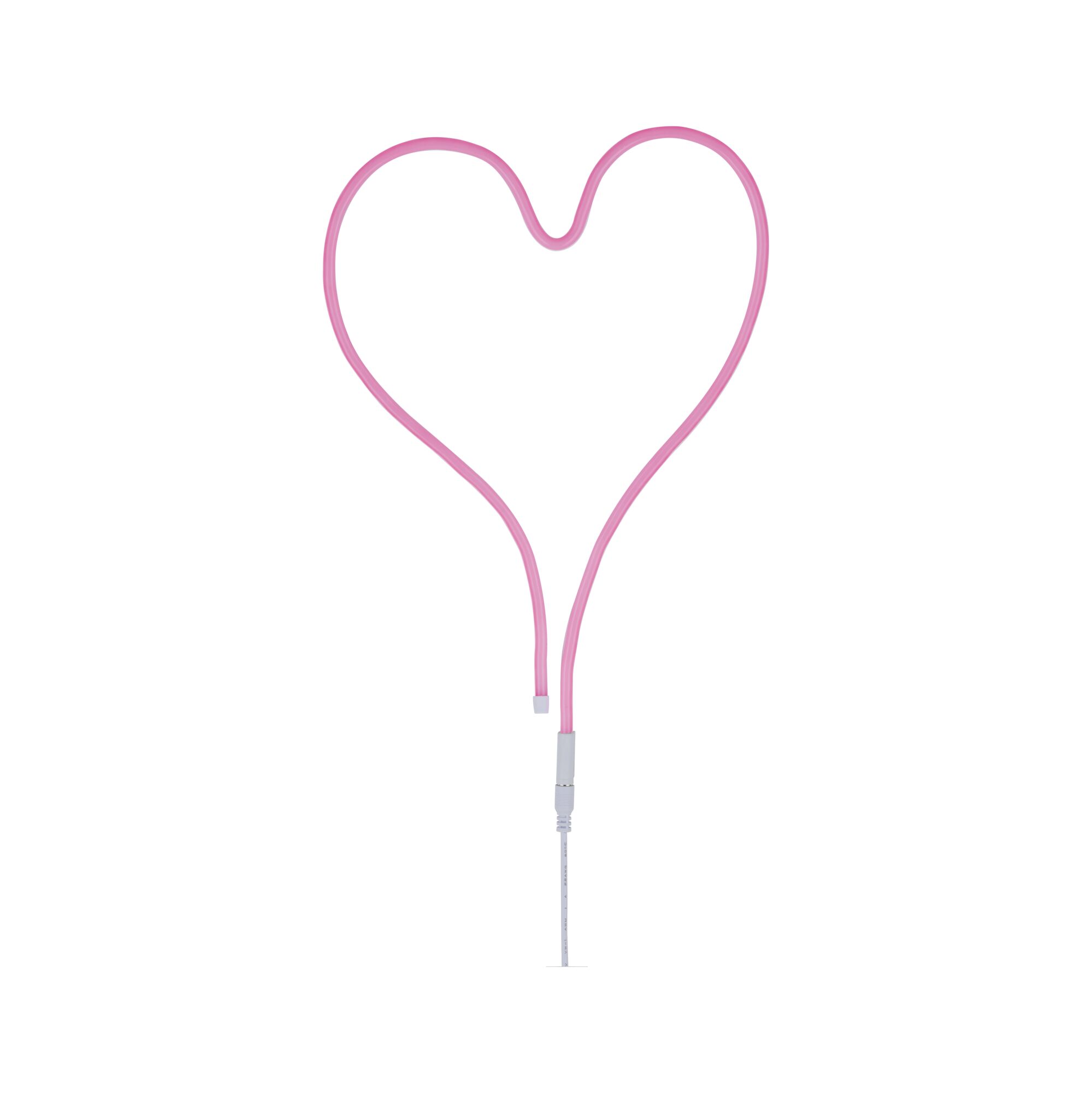 Pink LED light tube shaped as heart with white cable for decorative lighting use