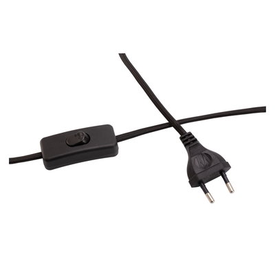 Black power cable with toggle switch and Euro plug for electrical devices and lighting