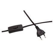 Black power cable with toggle switch and Euro plug for electrical devices and lighting
