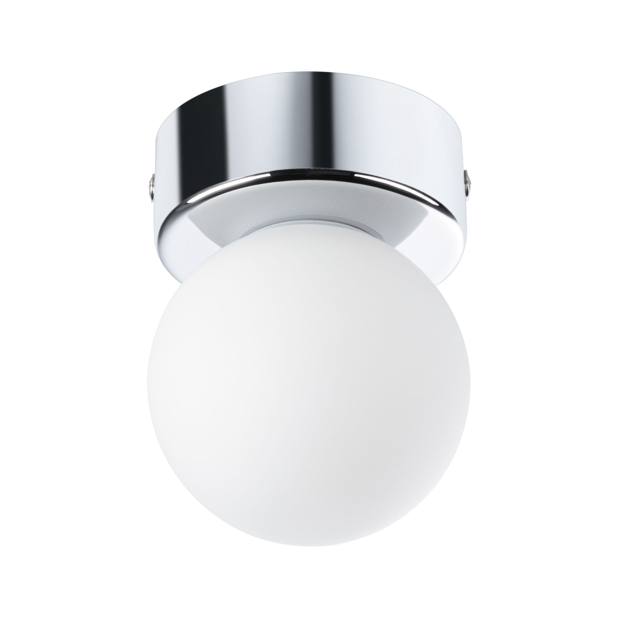 Round ceiling light with white glass and chrome metal for modern room lighting