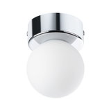 Round ceiling light with white glass and chrome metal for modern room lighting