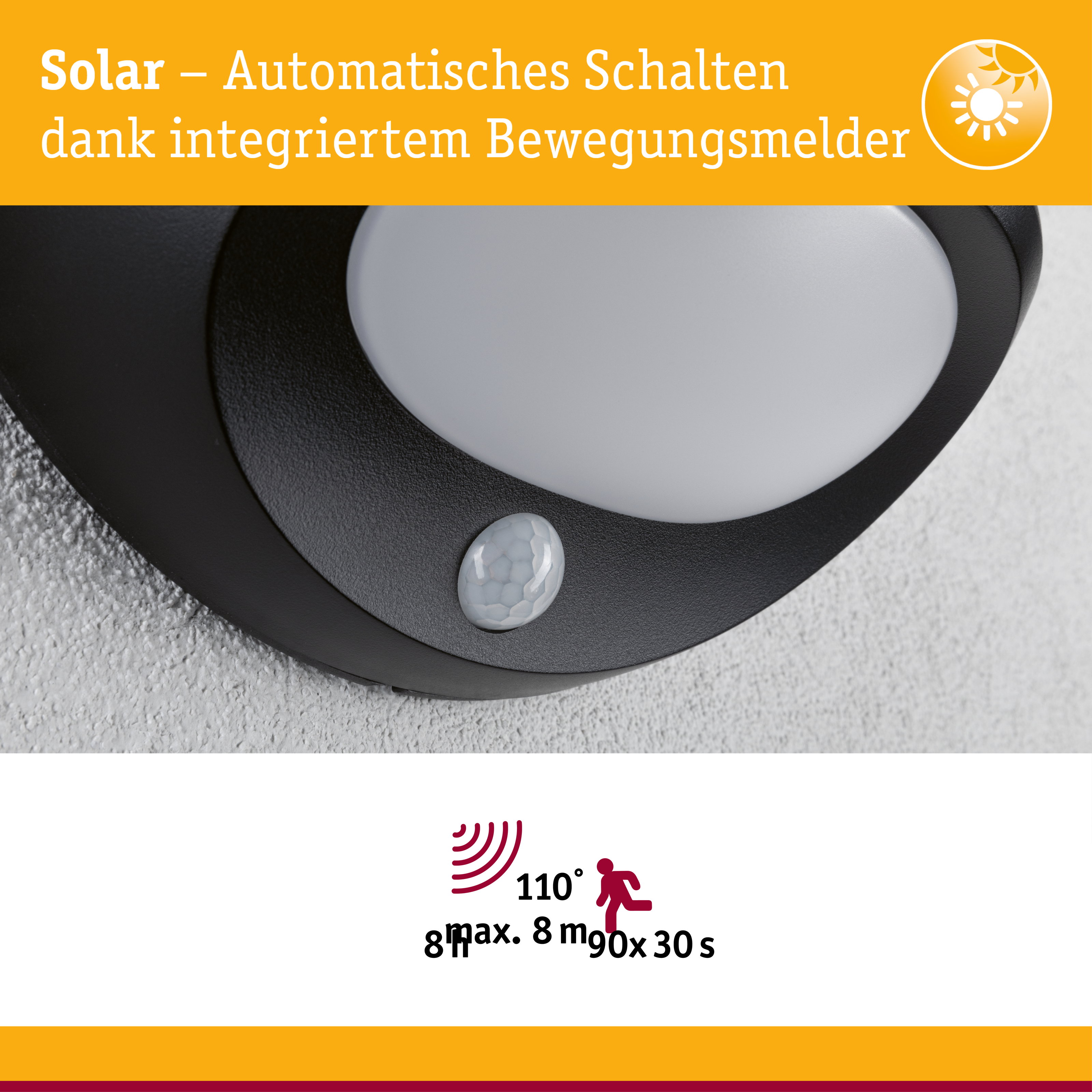 Solar LED Außenwandleuchte Sorova Dämmerungsgesteuerter Bewegungsmelder (IR) IP44 230x125mm 3000K 3,5W 220lm 3,7V Anthrazit Kunststoff