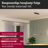 Moderne zwarte hanglamp Tulga van vilt, in hoogte verstelbaar, ideaal voor verlichting van de eettafel