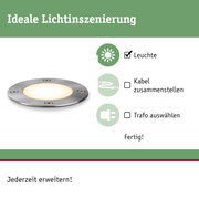 Runde LED-Einbauleuchte aus gebürstetem Edelstahl mit warmweißem Licht für Außenbereiche