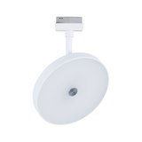 Round white metal LED track light with modern design, suitable for indoor lighting solutions