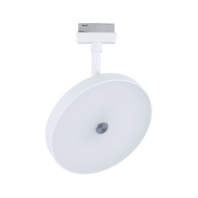 Round white metal LED track light with modern design, suitable for indoor lighting solutions