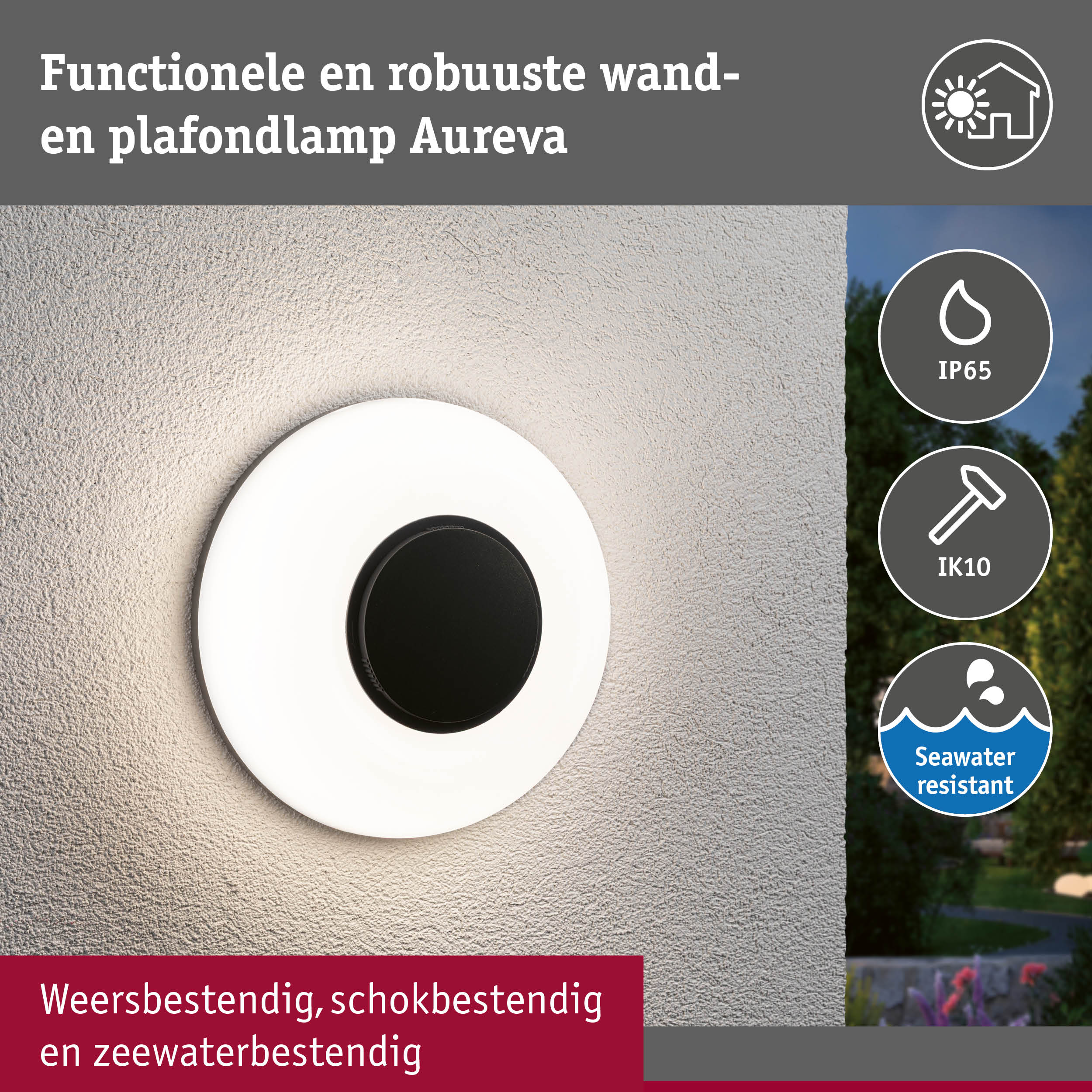 LED-wandarmatuur voor buiten Aureva IP65 rond 220mm 2200 - 4000K 20,5W 1730lm 230V Antraciet/Wit Polycarbonaat