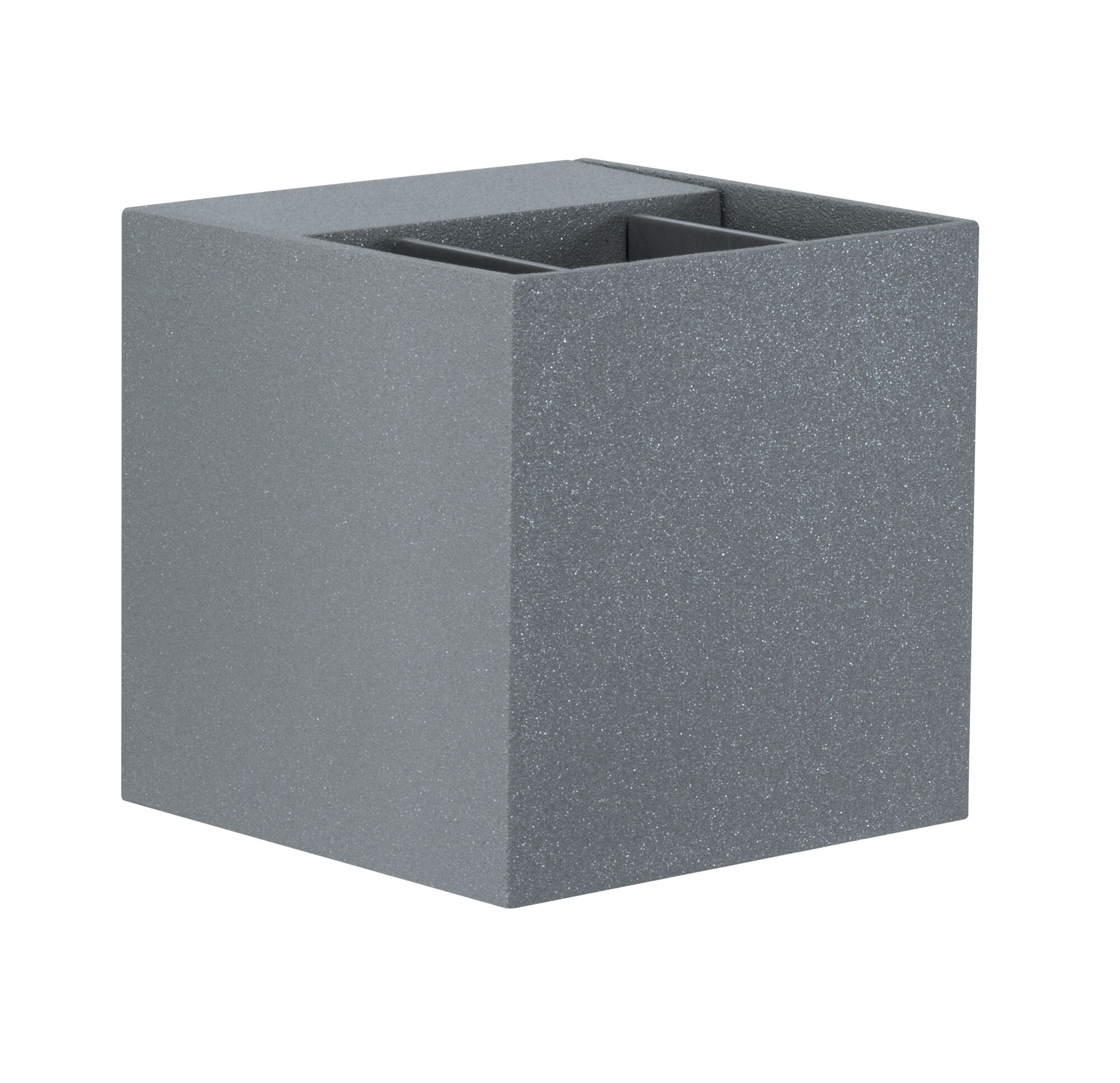 Gray square outdoor wall light made of metal with textured surface for modern lighting solutions