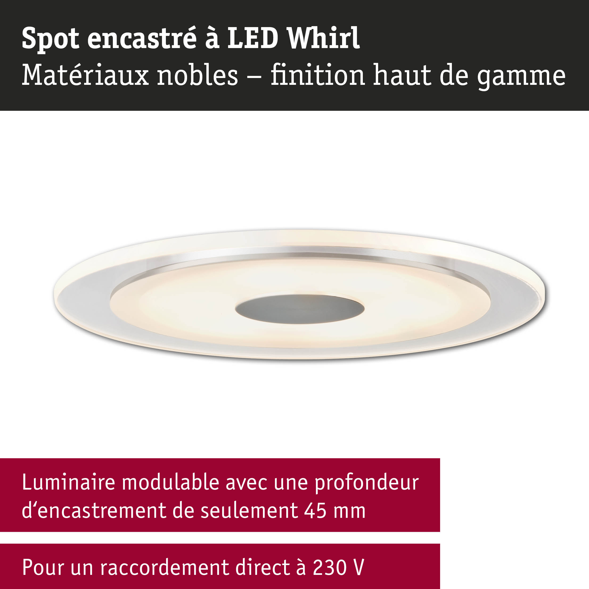 Spot encastré LED Whirl en matériaux nobles avec finition blanche pour éclairage intérieur moderne