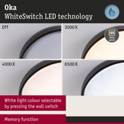 LED ceiling light with WhiteSwitch technology displaying selectable white light colours from 3000K to 6500K