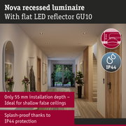 Nova recessed luminaire with flat LED reflector GU10, 55 mm installation depth, splash-proof IP44
