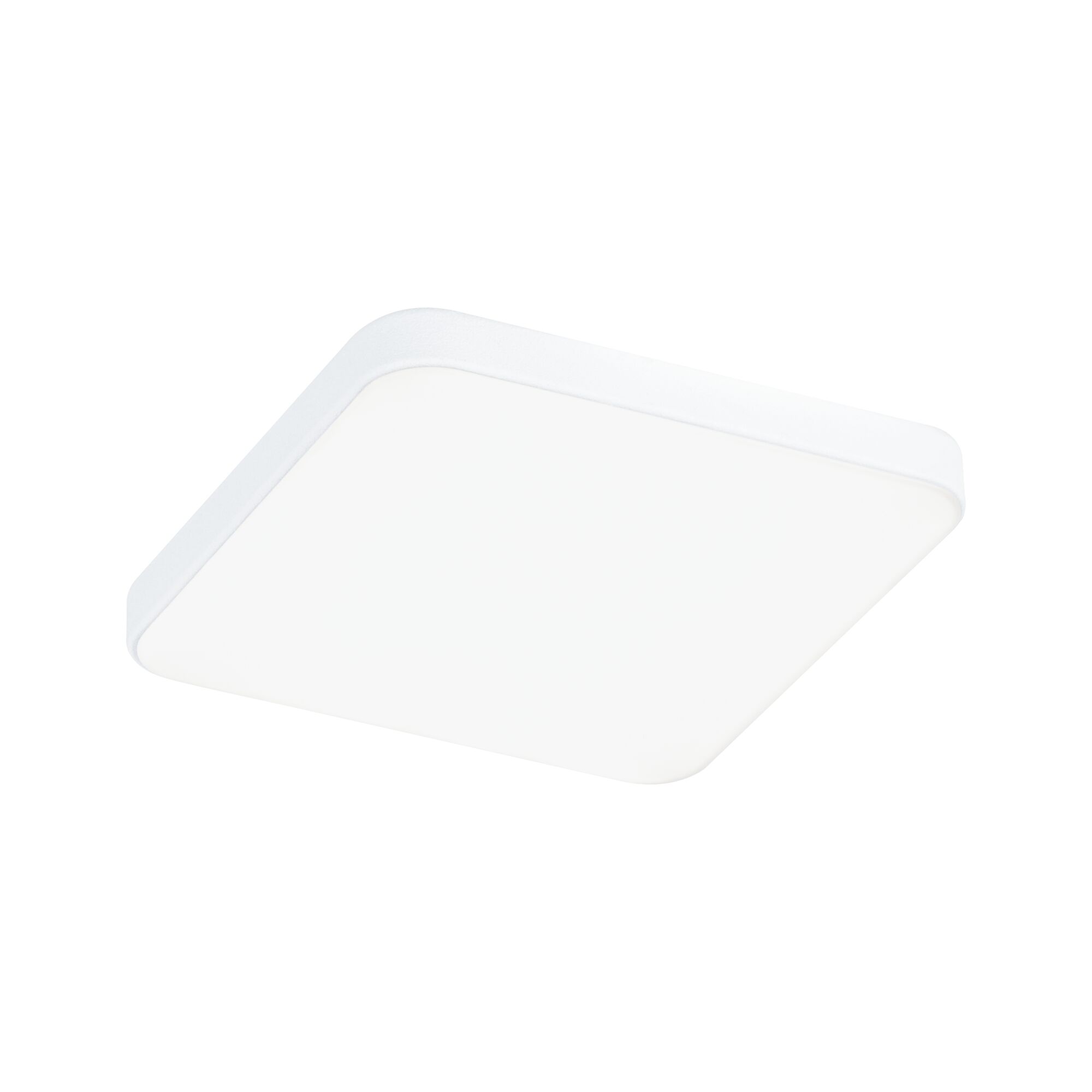 Square white LED ceiling light with rounded corners for modern room illumination