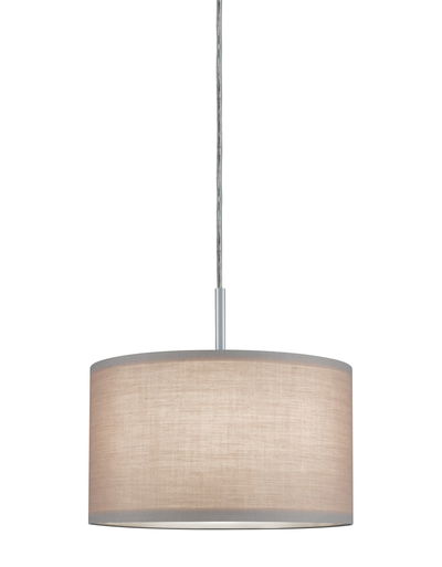 Pendant lamp with beige fabric shade and silver metal holder for modern home lighting