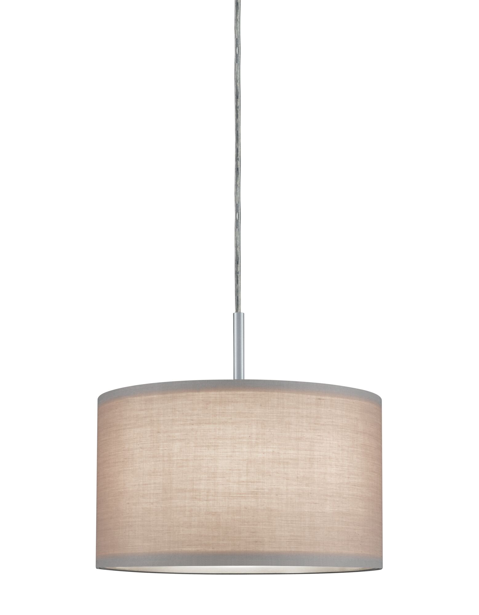 Hanglamp met beige stoffen kap en zilveren metalen houder voor moderne woonverlichting