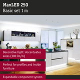 Modern white kitchen with LED under-cabinet lighting and built-in oven, stylish kitchen lighting