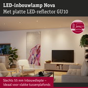 LED-inbouwlamp Nova met platte LED-reflector GU10, 55 mm inbouwdiepte, ideaal voor vlakke tussenplafonds