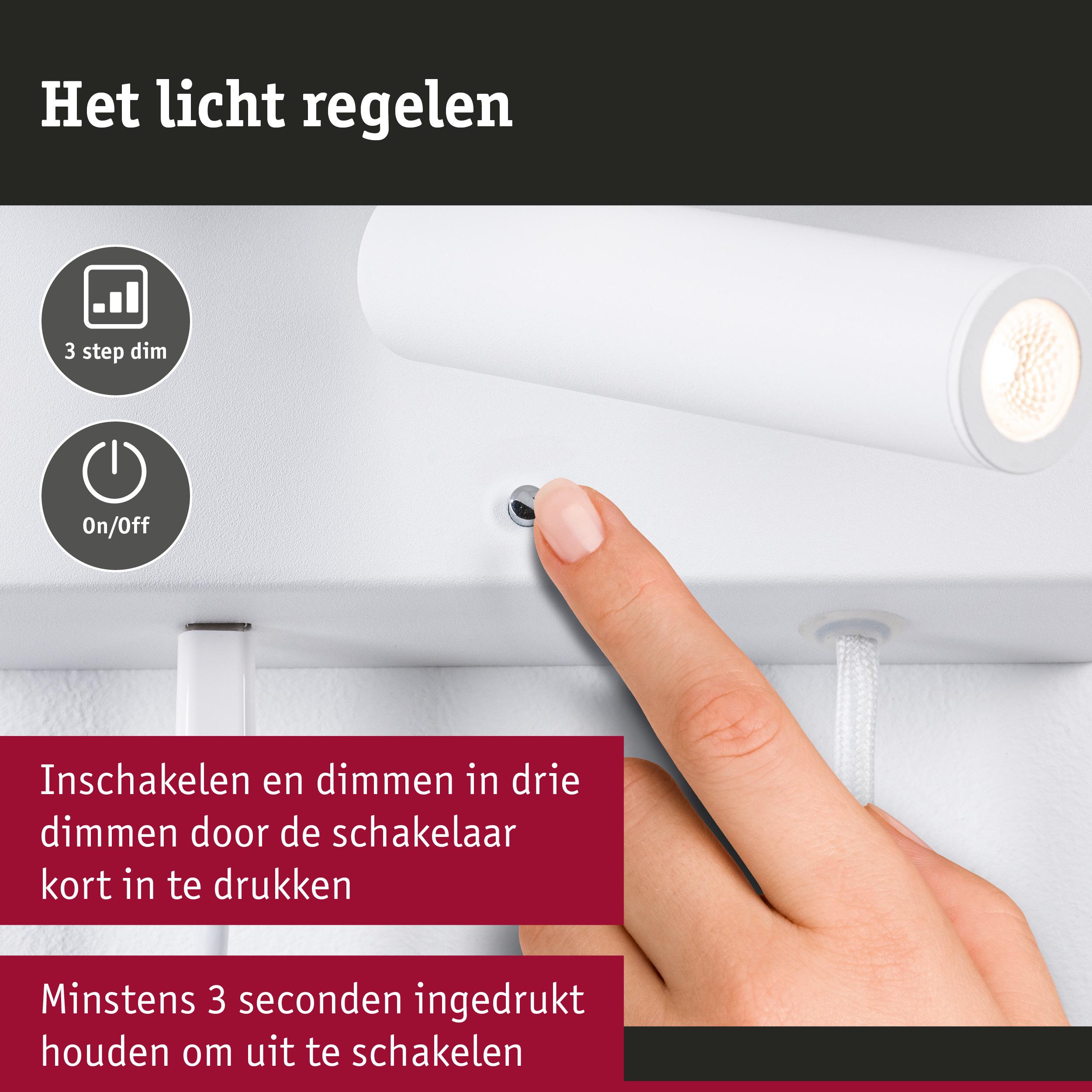 Witte LED-plafondspot met 3-staps dimmer en aan/uit-knop voor verstelbare lichtregeling