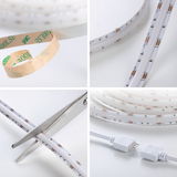 White LED strip light with 3M adhesive, cuttable and plug connector for versatile lighting solutions