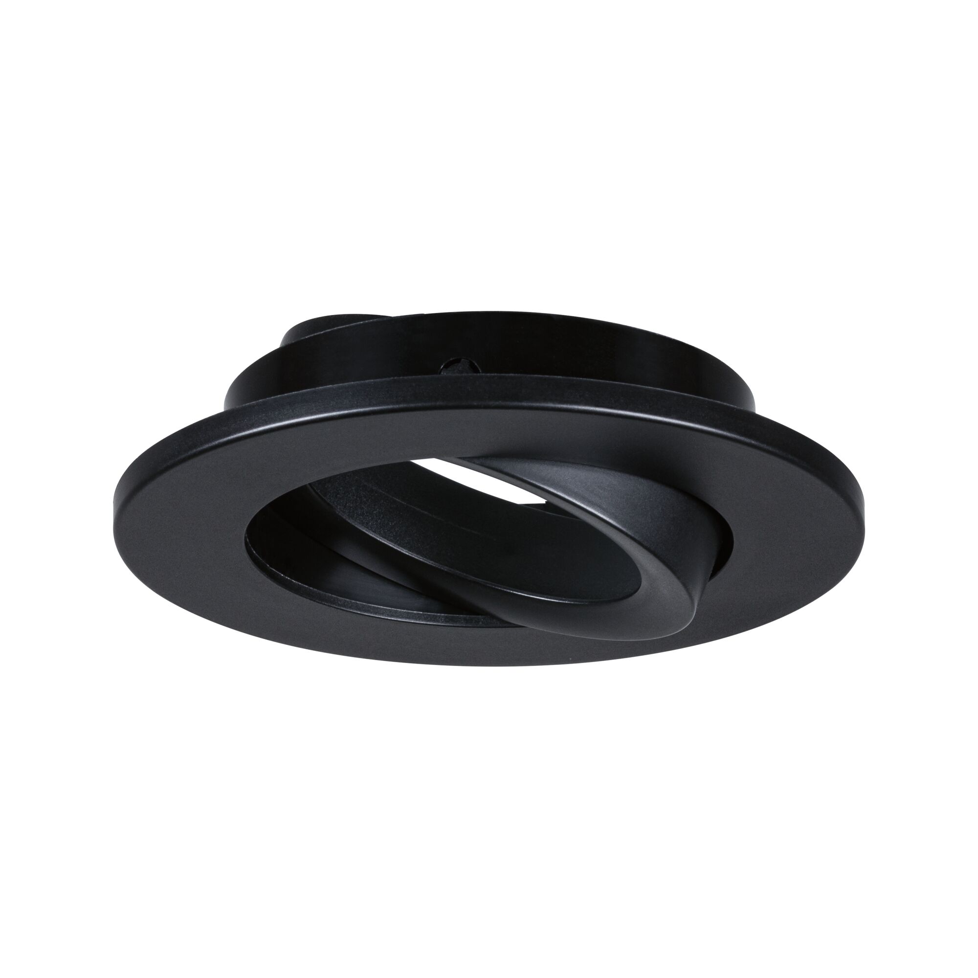 Black round metal recessed spotlight with adjustable inner ring for flexible lighting solutions
