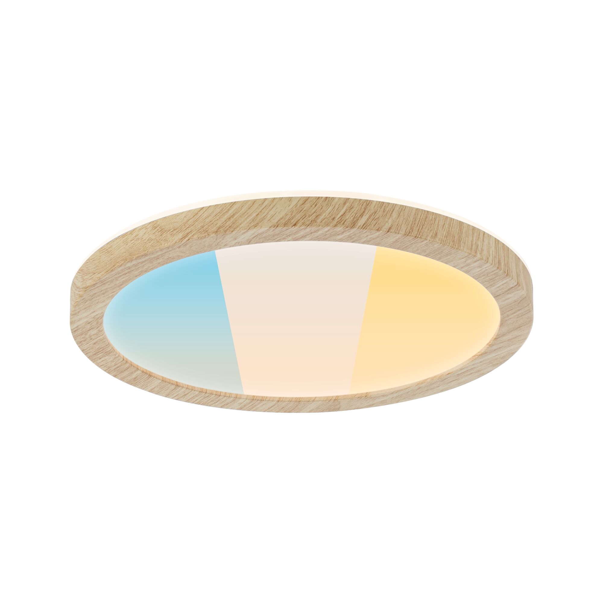 Panel LED Atria Shine White Select IP44 okrągły 190mm 7,6W 1100lm White Select Wygląd drewna Round wooden ceiling light with adjustable color temperature light in blue and warm white