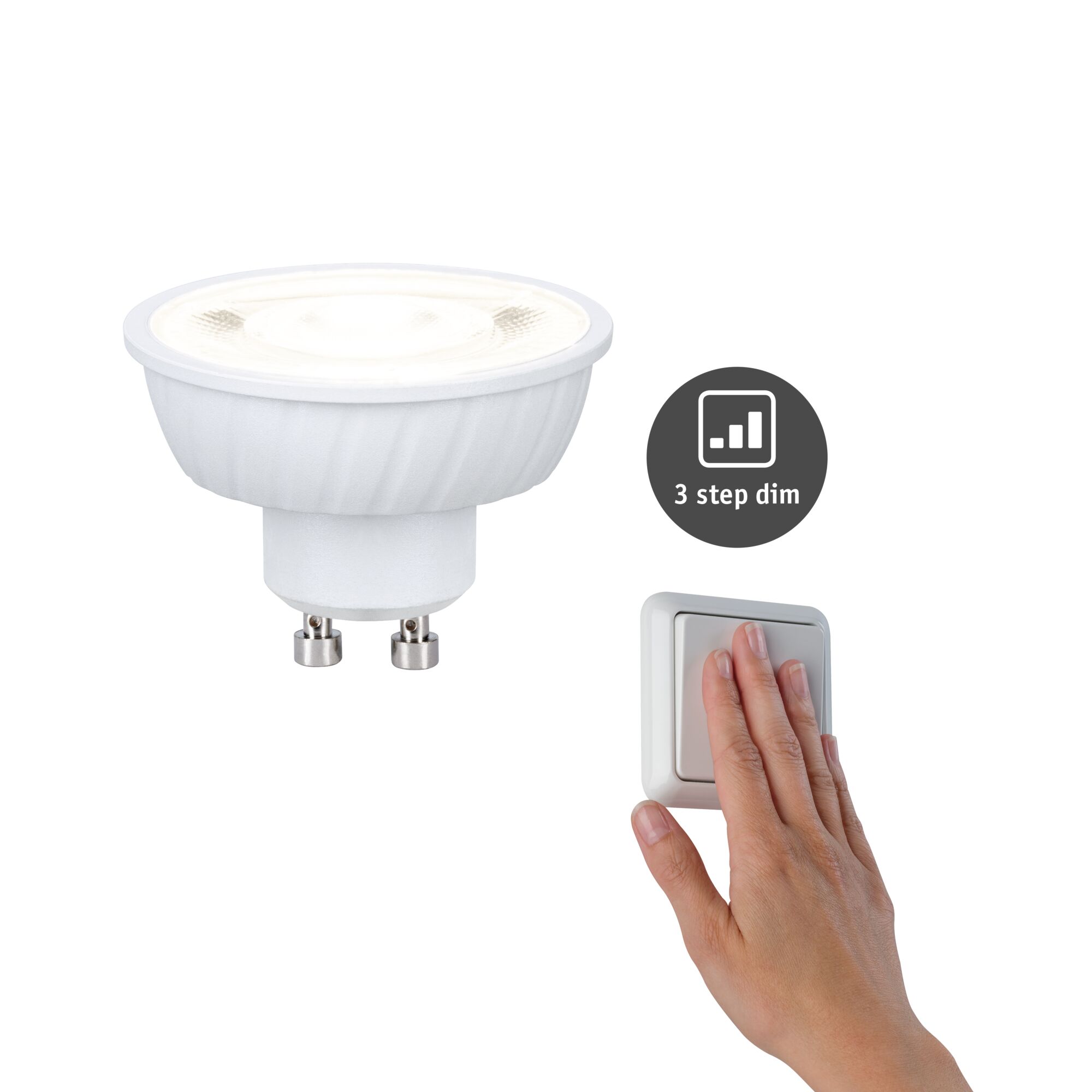 Standard 230V LED Reflektor GU10 Flat 37mm 550lm 4,9W 4000K dimmbar Signalweiß Weiße LED-Spotlampe mit GU10-Sockel und 3-Stufen-Dimmfunktion für energiesparende Beleuchtung