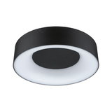 Rund loftlampe i sort metal med hvid diffusor til moderne indendørs belysning