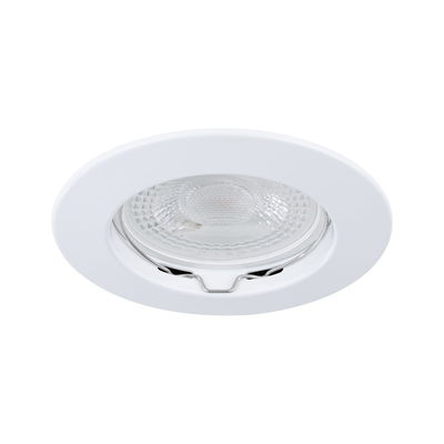 Round white plastic recessed spotlight with clear glass and metal spring for LED lighting