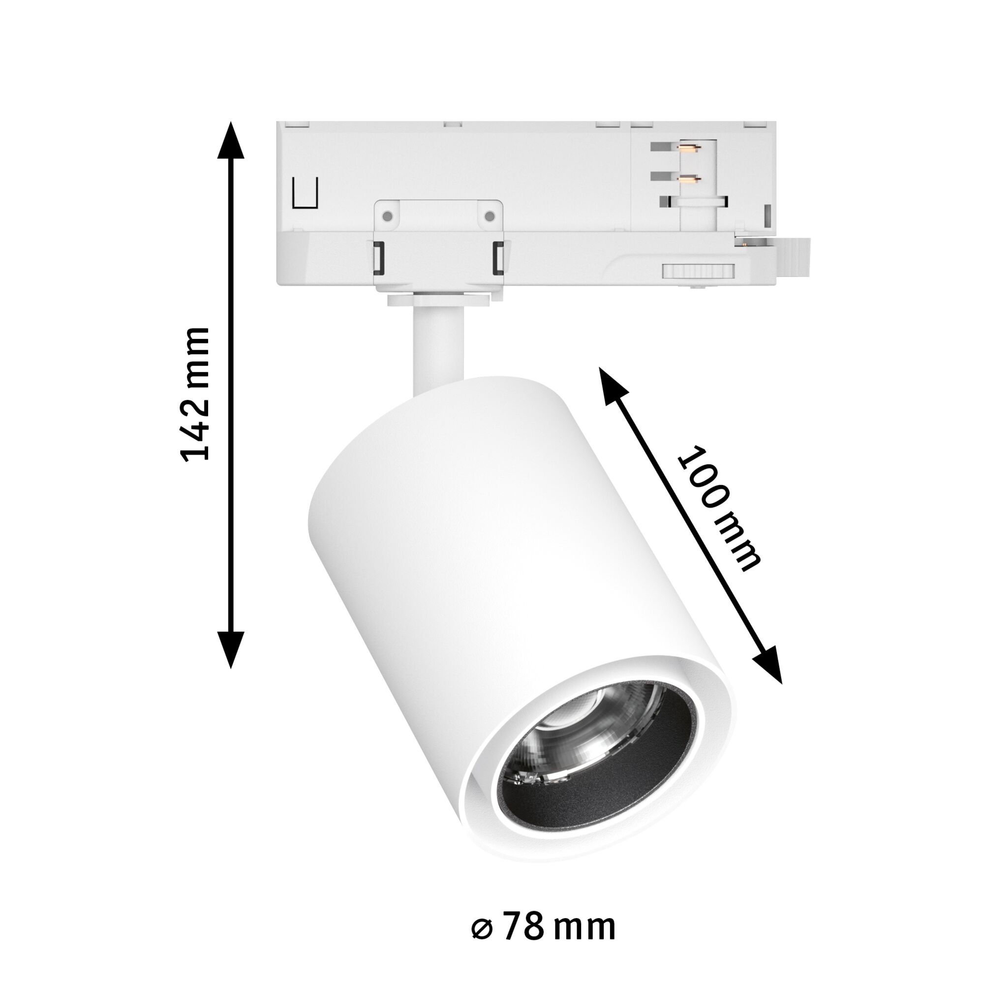 White metal LED spotlight with 78 mm diameter and 142 mm height for modern indoor lighting