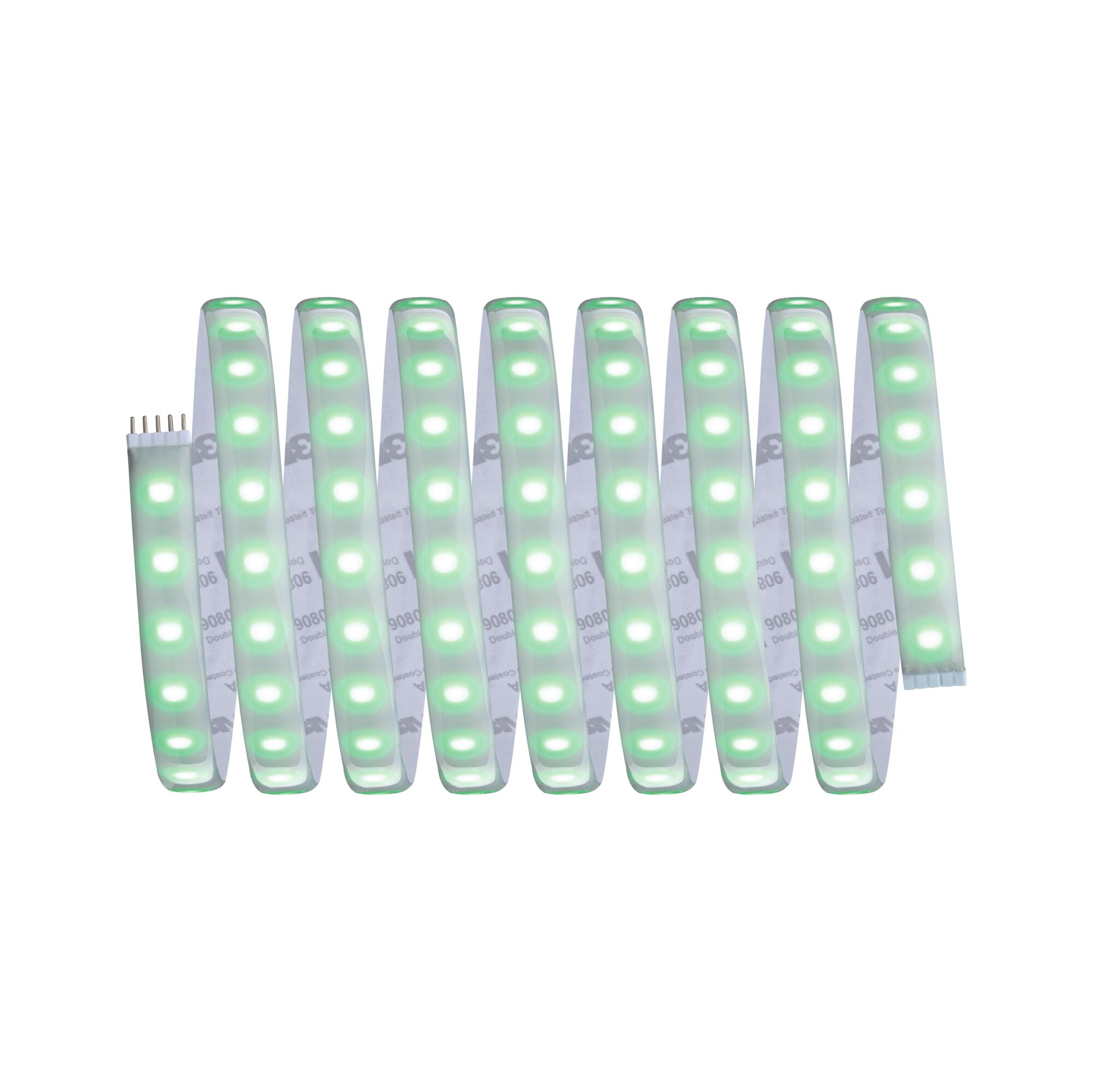 Flexibler LED-Lichtstreifen mit grünen LEDs auf weißem Trägerband für dekorative Beleuchtung