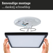 Montage van witte LED-plafondlamp met zwarte rand en schroefklemmen aansluiting