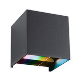 Black square LED wall light with RGB color change and modern aluminum finish for ambient lighting