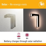 Solar-powered modern black and white wall light with 12h runtime and 8h charging time