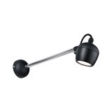 Schwarze Wandlampe mit verstellbarem Kopf und silbernem Metallarm für gezielte Beleuchtung
