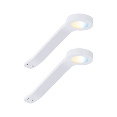Deux lampes LED blanches sous meuble avec lumière blanc chaud et froid pour éclairage de cuisine moderne