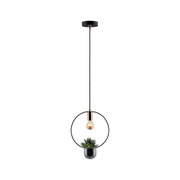 Modern black and copper metal pendant light with integrated plant holder and LED bulb for home decor