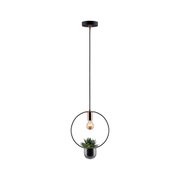 Modern black and copper metal pendant light with integrated plant holder and LED bulb for home decor