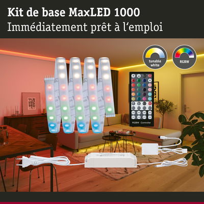 Kit LED MaxLED 1000 RGBW avec télécommande et alimentation pour éclairage d'ambiance intérieur