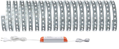 Flexible LED-Lichtleiste mit Netzteil in Weiß und Orange für vielseitige Beleuchtungslösungen.