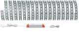 Flexible LED-Lichtleiste mit Netzteil in Weiß und Orange für vielseitige Beleuchtungslösungen.