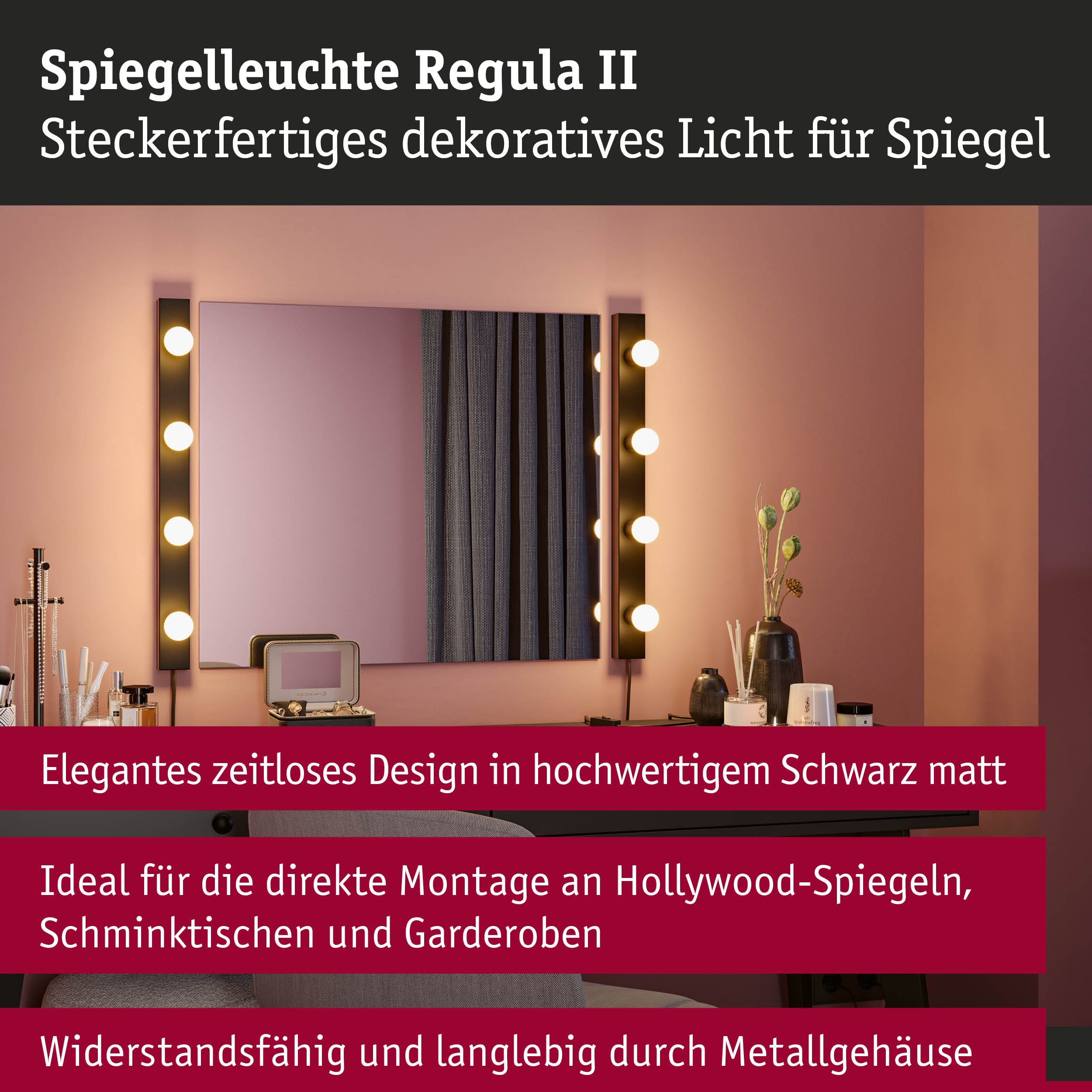 Set Spiegelleuchte Regula II inkl. Leuchtmittel 4-flammig E14 2700K 4x470lm 230V 4x4,5W dimmbar Schwarz/Opal