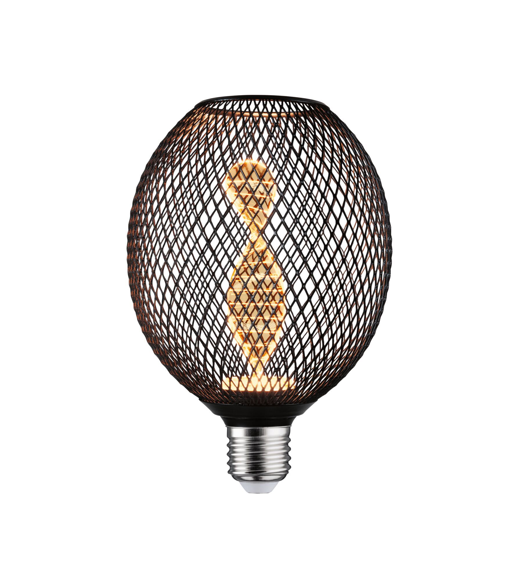 Metallic Glow Standard 230 V Globe LED E27 Helix 110lm 3,5W 1800K Noir Ampoule LED avec grille métallique noire et filament blanc chaud décoratif pour éclairage d'ambiance