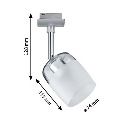 Moderne witte LED-spot van glas en metaal, afmetingen 128x115x74 mm voor binnenverlichting