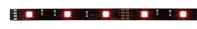 Sort LED-lysstribe med røde lys, 12V DC, velegnet til dekorativ belysning og LED-strips.