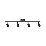 Black ceiling light with four adjustable metal spotlights for modern room lighting