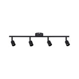 Black ceiling light with four adjustable metal spotlights for modern room lighting